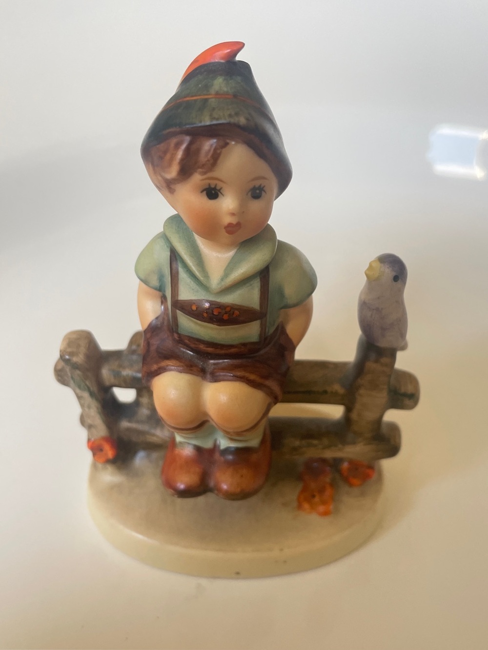 Vintage Hummel Goebel "Wayside Harmony" Porcelain Boy On Fence w/Bird Figurine